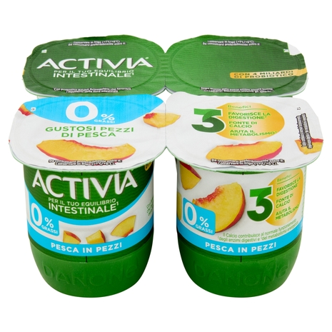 ACTIVIA Yogurt con Probiotico Bifidus, 0% Grassi, gusto Pesca, 4x125g